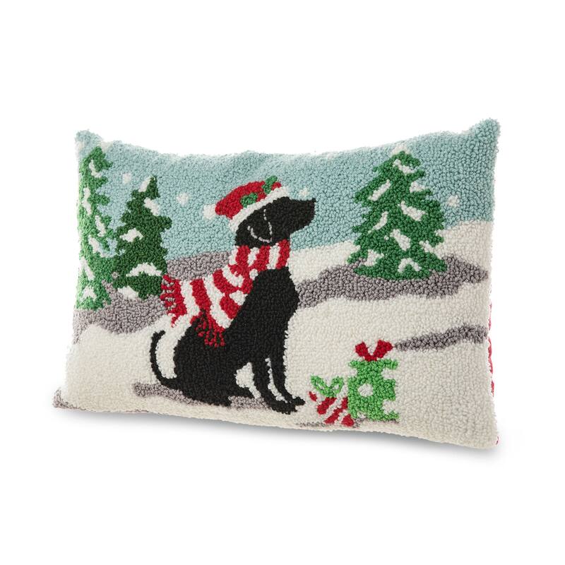 Glitzhome 18"L x 12"H Hooked Christmas Cat Dog Pillow Cushion for Xmas Sofa Home Decor