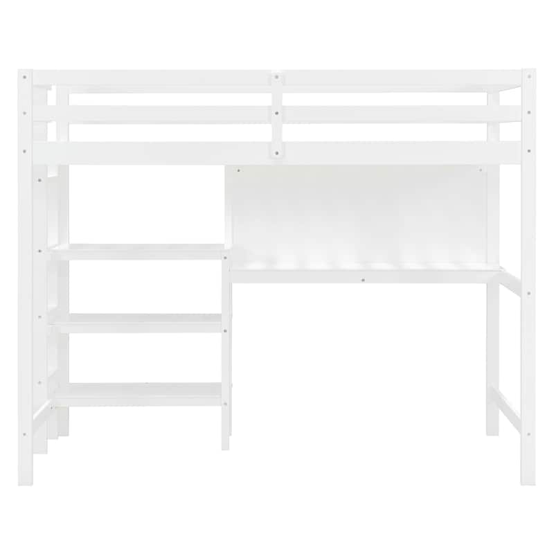Twin Size Wooden Loft Bed with Shelves, Desk and Writing Board by Harper&Bright Designs