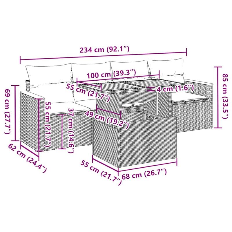 vidaXL Garden Sofa Set Black and Cream White - 21.7 x 39.4 x 28.7