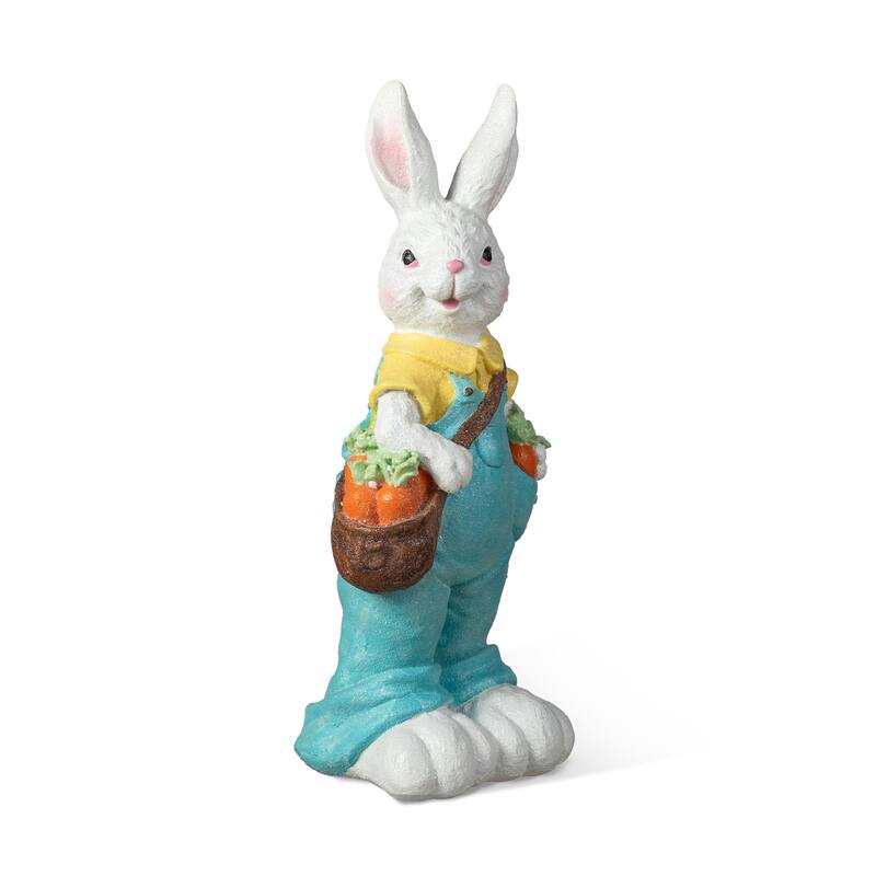 Glitzhome Easter Resin Bunny Boy Girl Table Decor with Flower Rabbit Figurine Ornaments