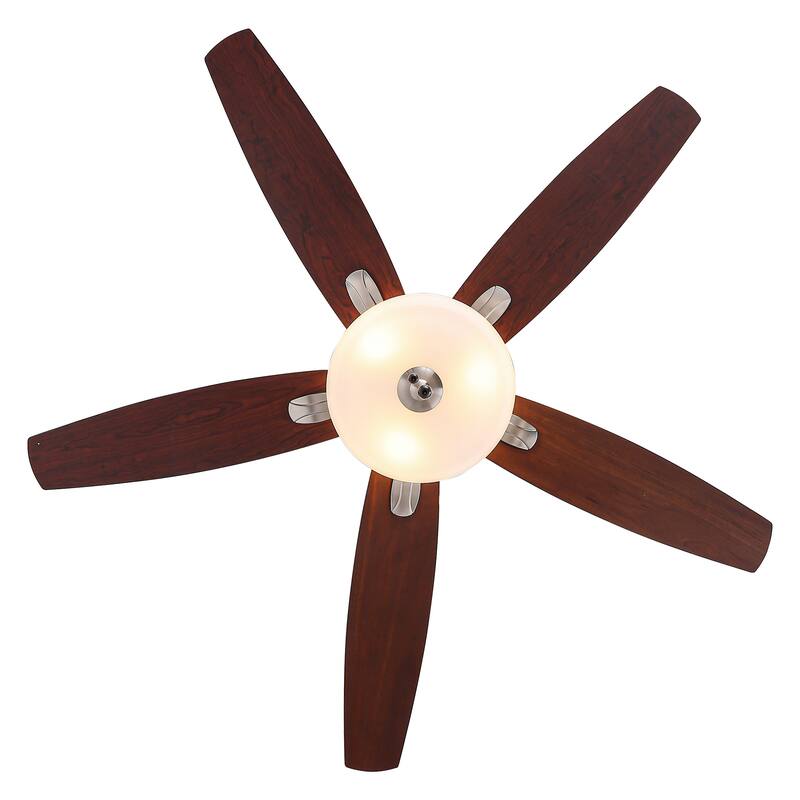 52-inch Traditional Nickel Frosted Glass Ceiling Fan with Light and Pull Chain - Polished Nickel