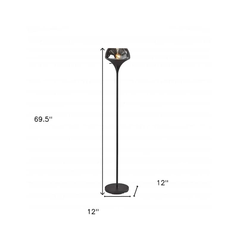 70-Inch Black Floor Lamp with Black Glass Shade and Adjustable Light - 12” x 12” x 69.50”