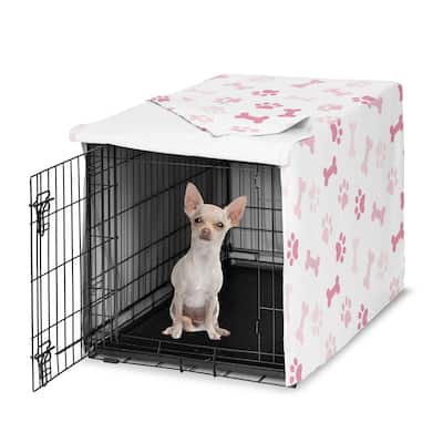 Sweet Jojo Designs Bone Paw Print Girl Dog Crate Kennel Cover 24in. - Light and Bright Blush Pink Modern Off White Puppy