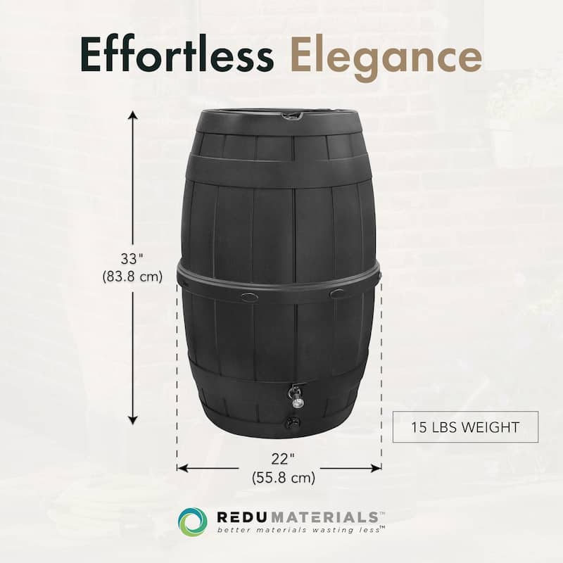 Garden Central Knock Down Rain Barrel w/ Rust Proof Brass Spigot, 39 Gal, Black - 15