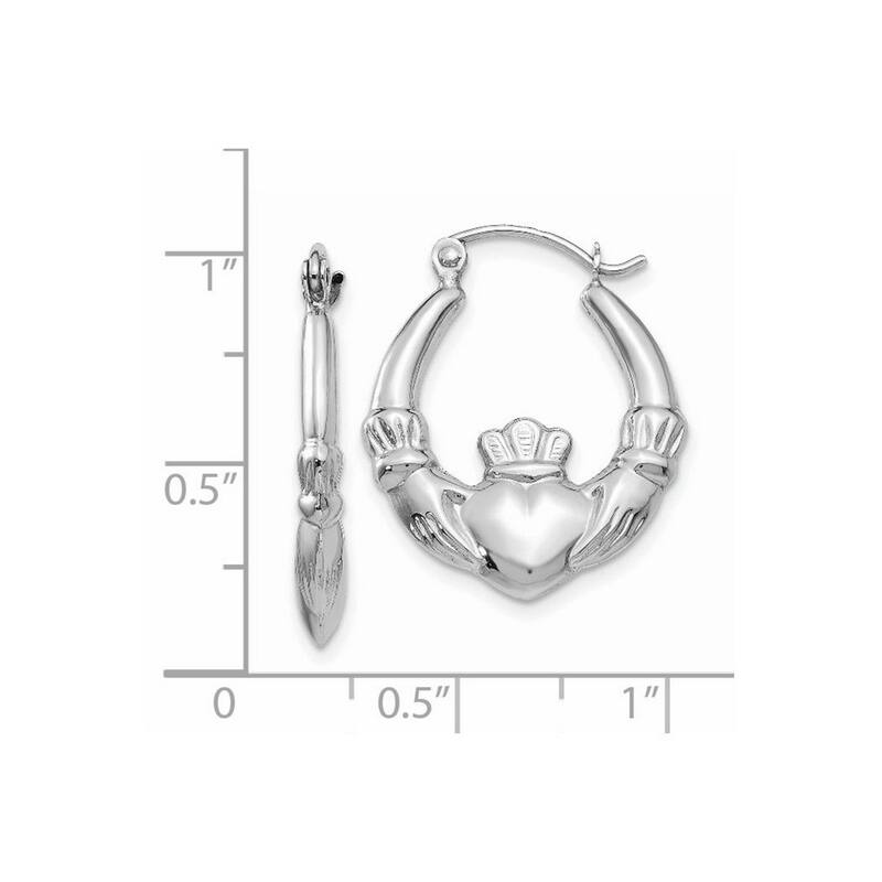 Curata 14k White Gold Polished Irish Claddagh Celtic Small Hoop Earrings - 12x3mm