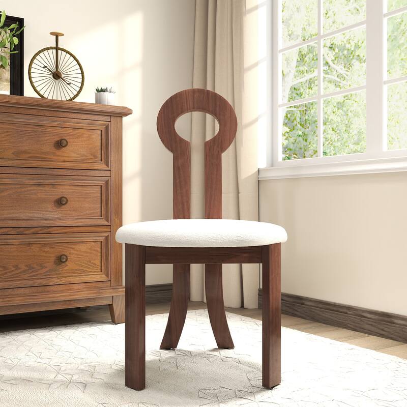 Vintage Rubber Solid Wood Dining Chair, Sheep Plush Dining Chair, Armless Dining Chair(Set Of 2)