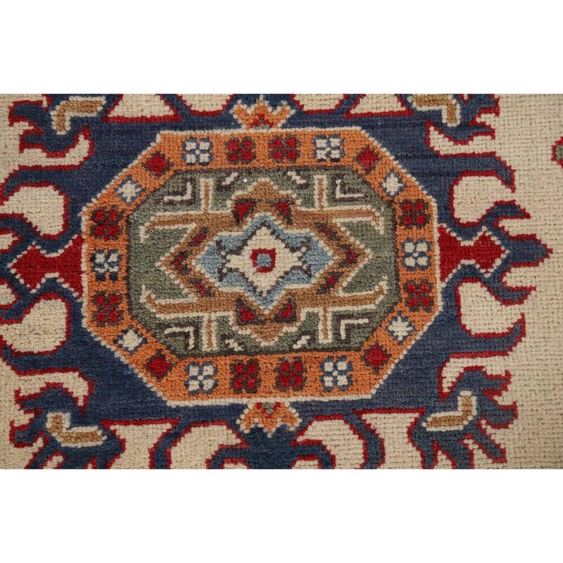 Geometric Kazak Oriental Runner Rug Handmade Foyer Wool Carpet - 2'8" x 9'7"