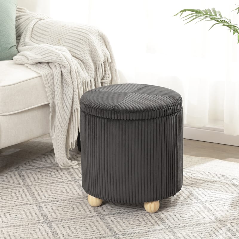Adeco Round Velvet Storage Ottoman