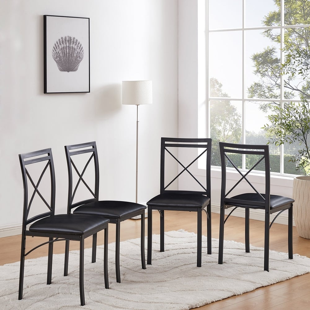 VECELO Metal Dining Chairs Set of 4 PU Leather Dining Chairs Set with X-Shaped Backrest for Kitchen & Dining Room Chairs