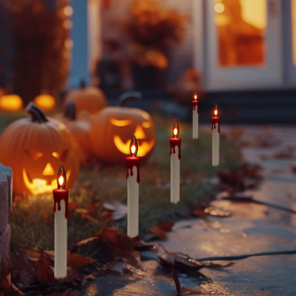 Lighted Flickering Candle Halloween Pathway Marker Lights - 4' Black Wire - 5ct