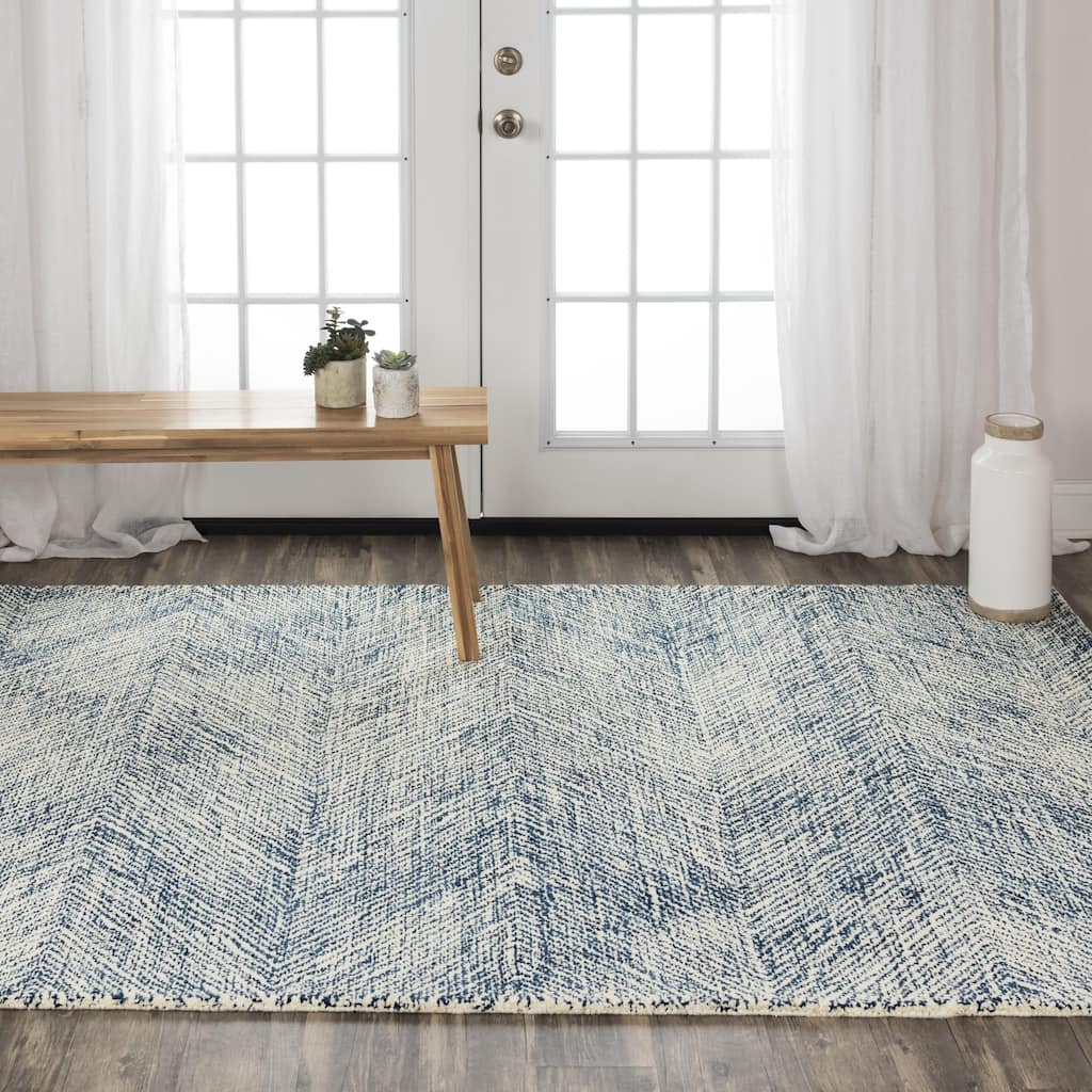 Alora Decor Trace Blue Geometric Hand-tufted Wool Rug