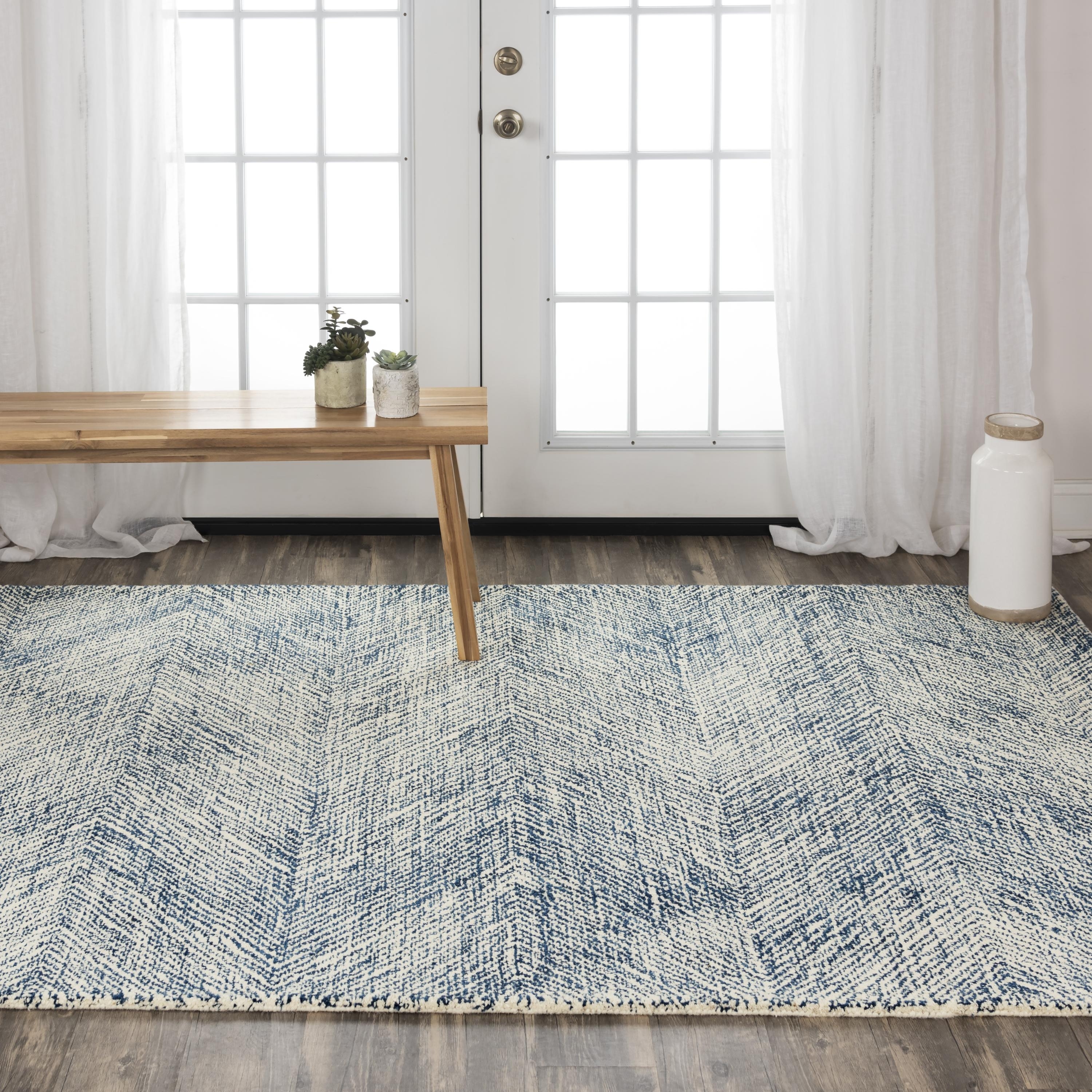 NAVATEXTURA Trace Blue Geometric Hand-tufted Wool Rug