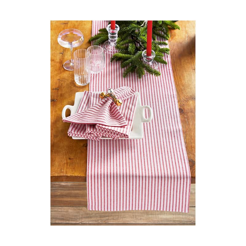 Red Ticking Stripe Cotton Napkins - Set of 4, Machine Washable Kitchen Textiles for Christmas Dining, 20" x 20"