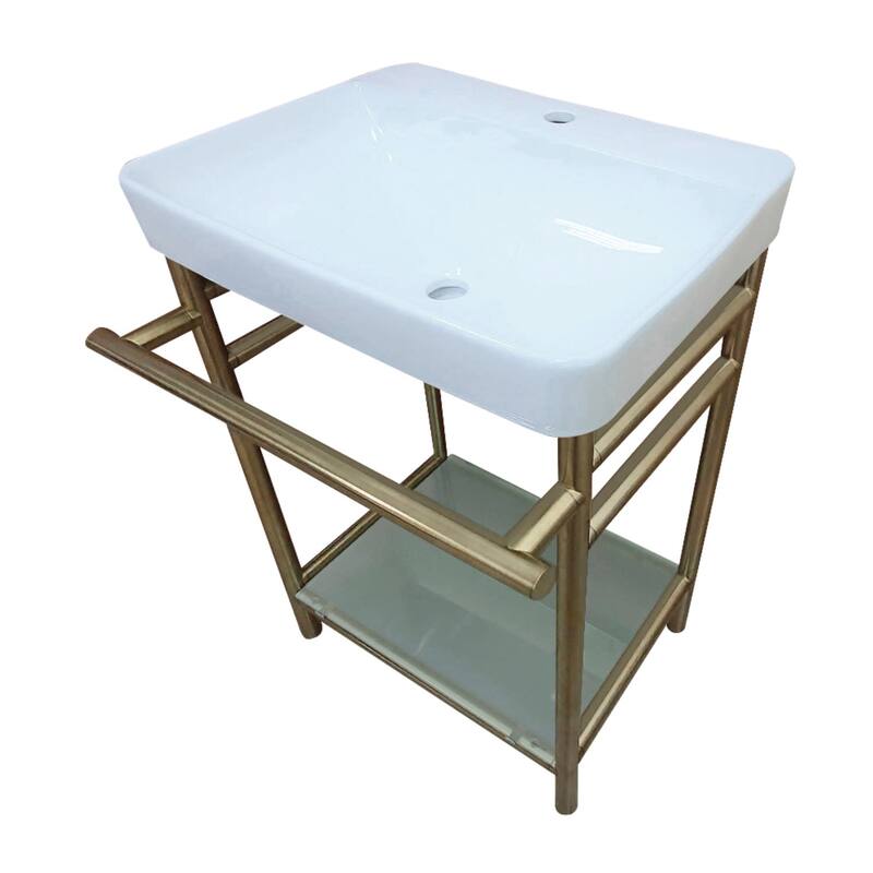 Kingston Brass Sheridan 24" Rectangular Ceramic, Glass, Stainless - White / Brushed Brass