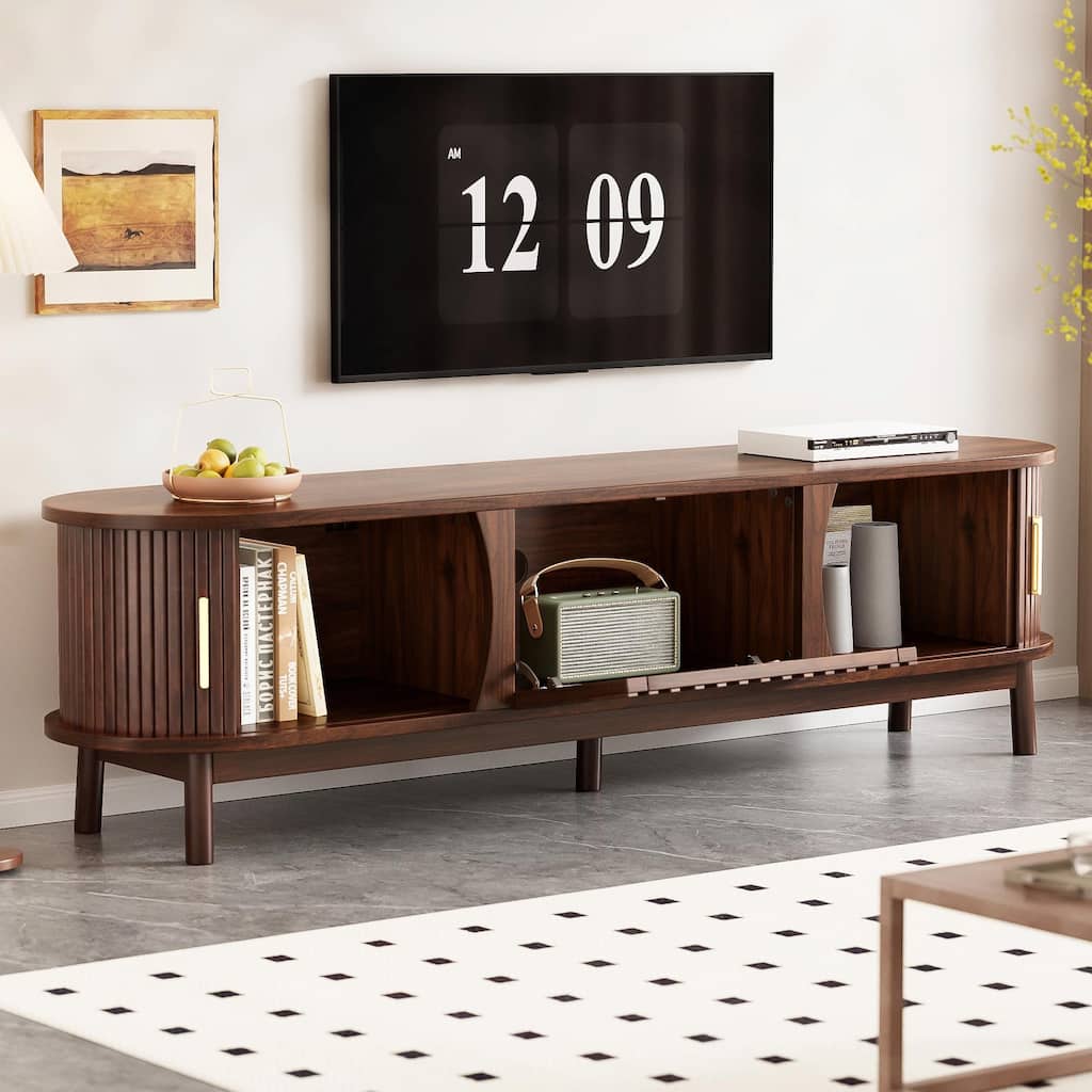 Farmhouse TV Stand for 75" TVs - Wood Storage Cabinet, Waterproof