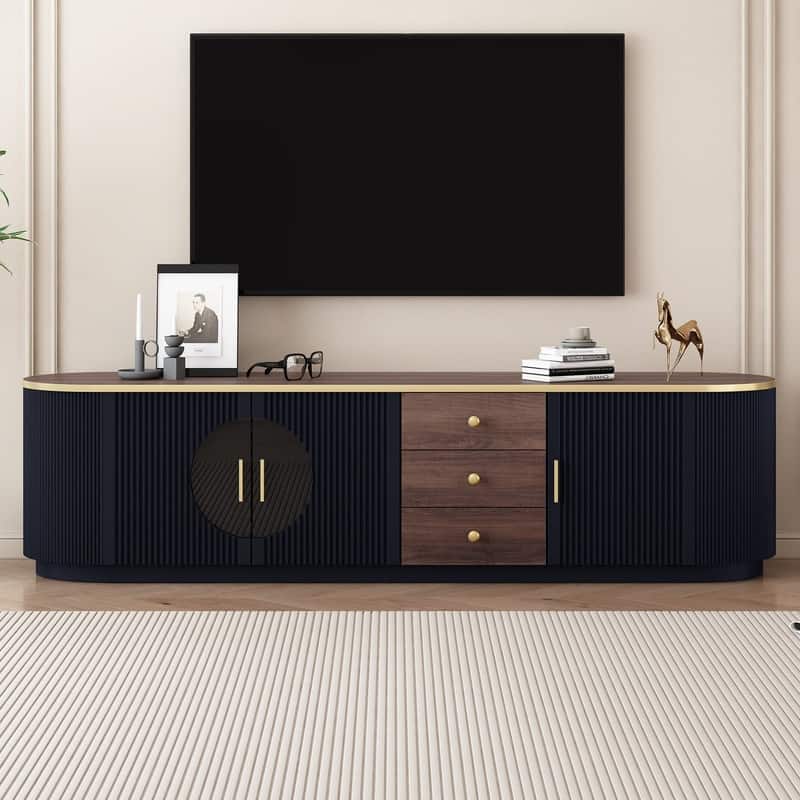 Modern TV Stand with 3 Drawers and Shelf for TVs Up to 80" for Living Room Entertainment Center - Black