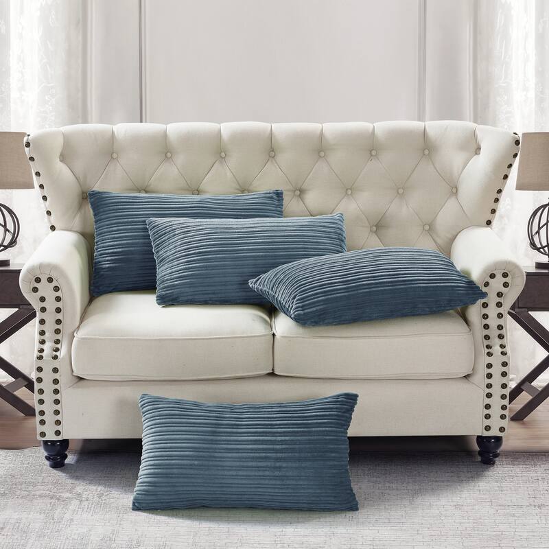 Ribbed Flanned 4 Pieces Pillow Shell Set, NO INSERT - 14" x 26" - blue wing teal