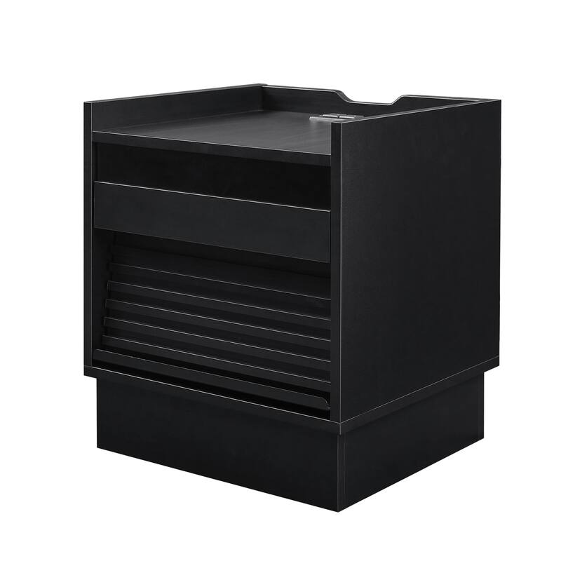 Bedside Table Nightstand with Charging Station and LED lights, Storage Cabinet Side Table with 2 Drawers