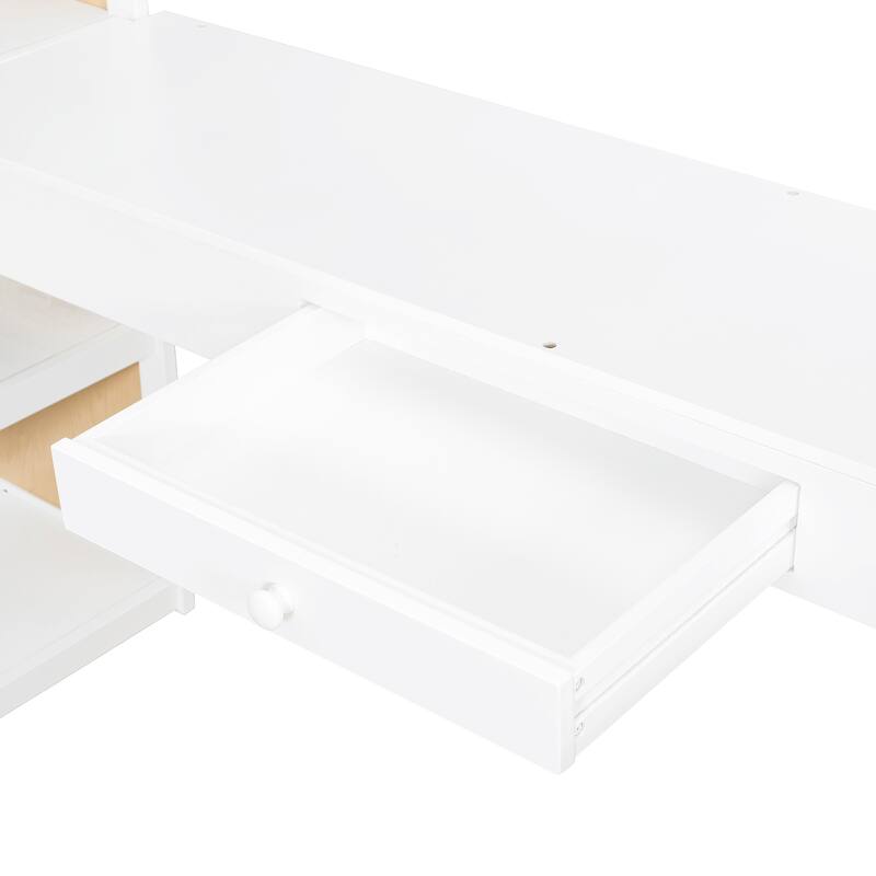 Space-Saving Twin Loft Bed with Desk, Shelves, and Ladder, White