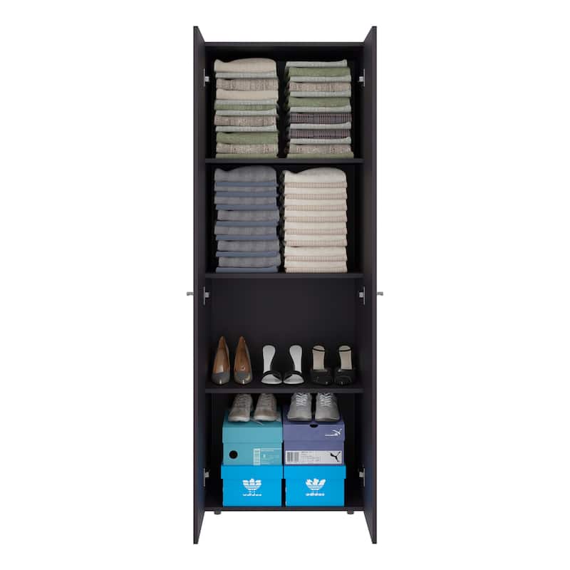 Home 2 Door Closet System, Four Fixed Shelves, Compact Wardrobe for Bedroom Organization, Freestanding Storage Furniture