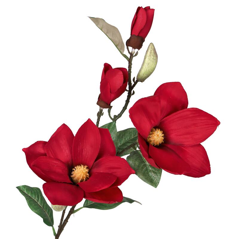 Set of 3 Red Artificial Magnolia Flower Stem Spray 32in - 32" L x 8" W x 5" DP