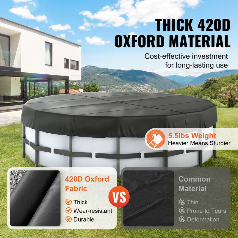 Round Pool Cover Waterproof Solar Cover for Above Ground Pools Black