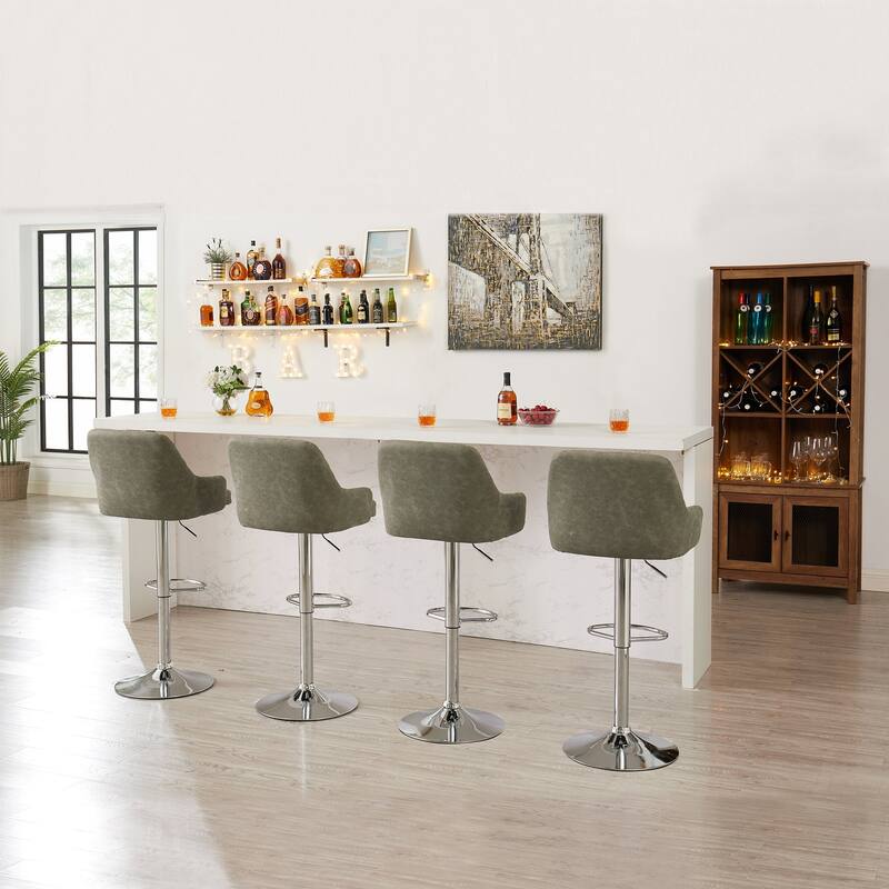 Javlergo Bar Stools Set of 2 Adjustable Swivel PU Leather Counter Height Barstools with Arm and Back