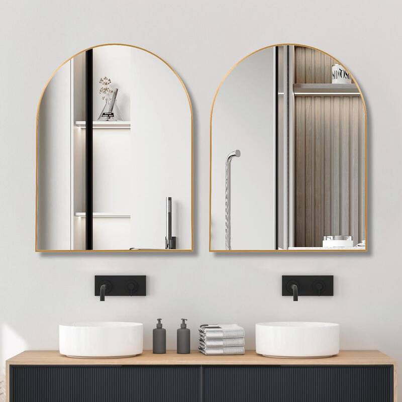 30x40 Inch Metal Framed Arched Bathroom Mirror for Wall