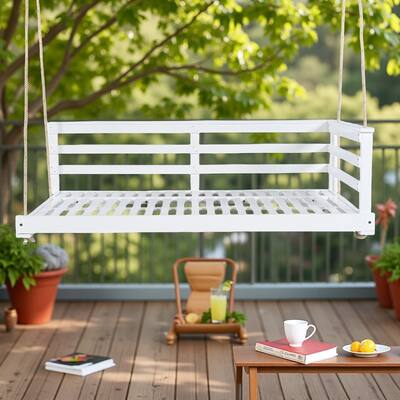 Acacia Wood Outdoor Porch Swings Daybed with 4 Hemp Ropes and Twin Size Frame