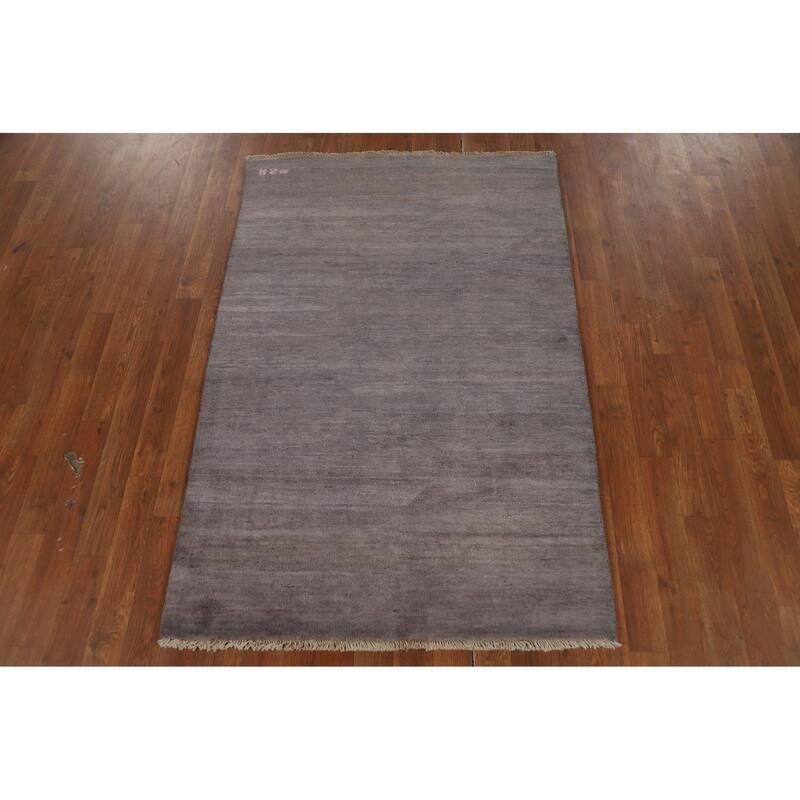 Gabbeh Modern Rug Hand-Knotted Grey Striped Wool Carpet - 3'3" x 4'11"
