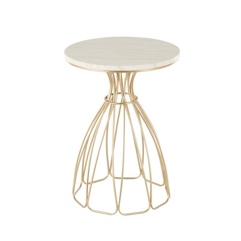 Metal Flower Inspired Accent Table with Cream Marble Tabletop - Gold - Roche River Decor