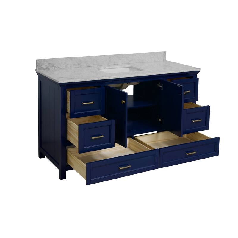 KitchenBathCollection Paige 60" Single Bathroom Vanity with Carrara Marble Top