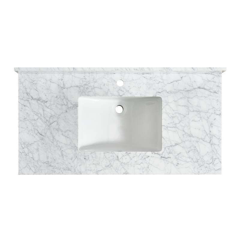 Zevio Natural Marble Vanity Top in Carrara White with Ceramic Sink