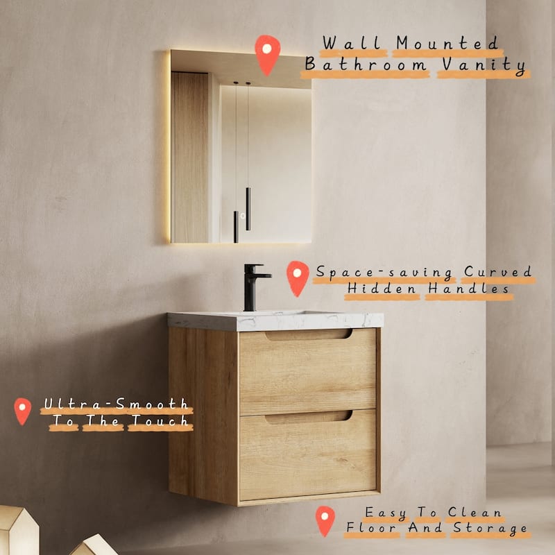 Prismis 24" 30" Wall-Mount Premium Bathroom Vanity with Upgraded Top