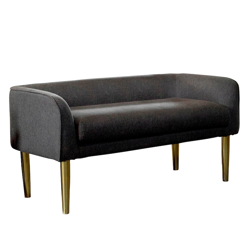 Mid Century Modern Design Dark Grey Upholstered Accent Bench