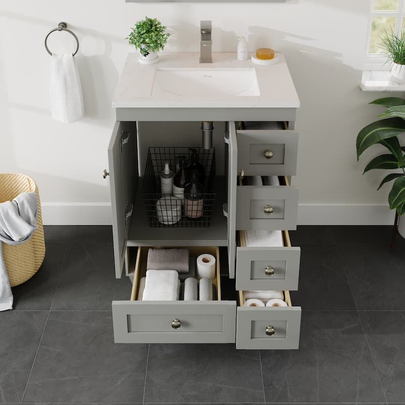 Eviva Acclaim 24"W Bath Vanity with Carrara Quartz Top & Undermount Sink