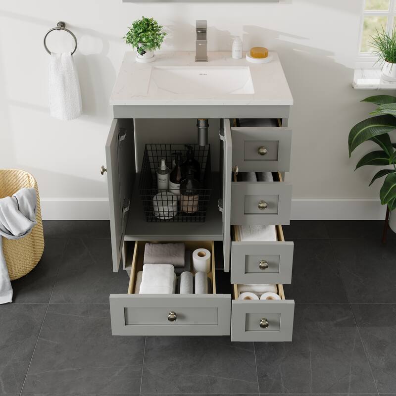 Eviva Acclaim 24"W Gray Bath Vanity with Carrara Quartz Top & Undermount Sink - 24''
