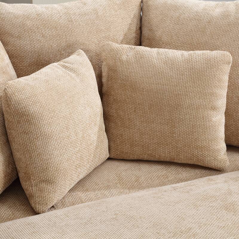Modern Sofa Chair Round Accent Barrel Chair With 5 Pillows and Storage Ottoman