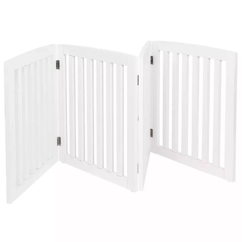 Wooden Pet Gate 24” Foldable Room Divider with Wide Slats for Stairs Hallways or Kitchens - 81.88” x 24.01 x 0.59”