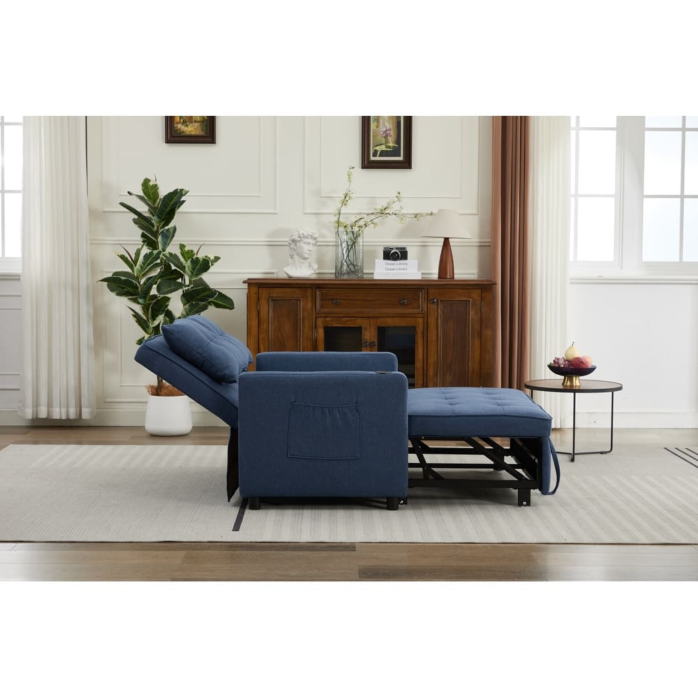 Pull-Out Sofa Bed Daybed, Lounge Chaise Loveseat with Adjustable Backrest, Convertible Sleeper Sofa with USB Charging