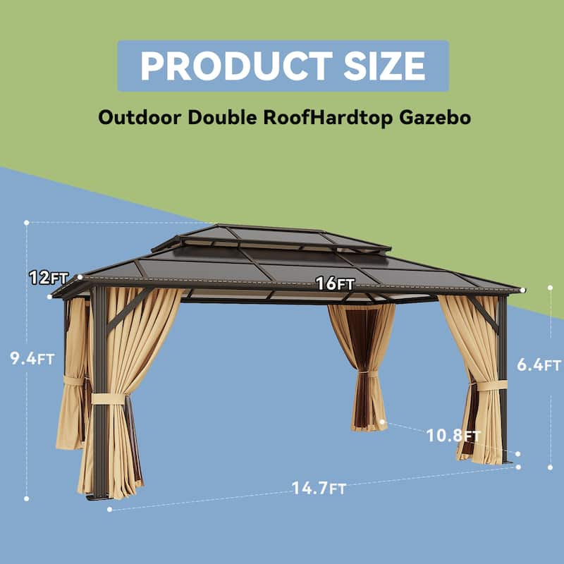 Outdoor Double Roof Hardtop Gazebo