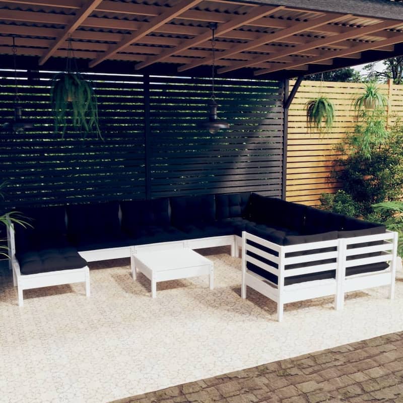 vidaXL Solid Pinewood Patio Lounge Set 11 Piece with Cushions Multi Colors