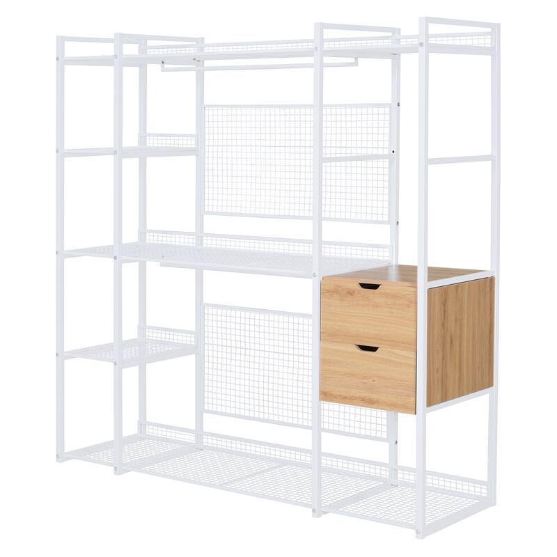 Open-Style Wardrobe with Hanging Rails, Shelves and Drawers - N/A