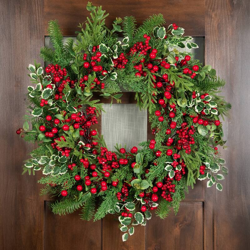 Mixed Pine Cedar and Berries Artificial Christmas Wreath - 30" - Unlit