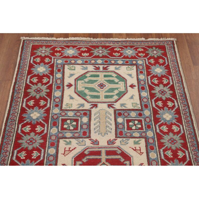 Geometric Kazak Runner Rug Hallway Handmade Wool Carpet - 2'9" x 9'4"
