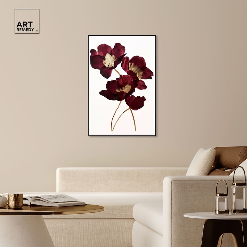 Art Remedy Wine Flowers Framed Floral Fine 1 Piece Canvas Wall Art