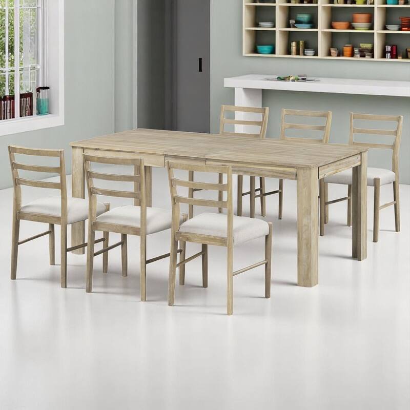 7-Piece Extendable Dining Set with 2 Drawers, Solid Wood Table and 6 Upholstered Chairs - Expandable for Kitchen & Dining Room