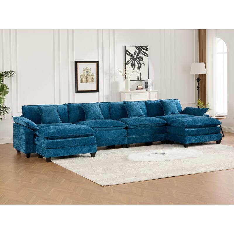 Roomfitters 4-Seater Cloud Sofa, Modern Chenille Upholstered Sectional Couch with Wide Armrests and Deep Cushions