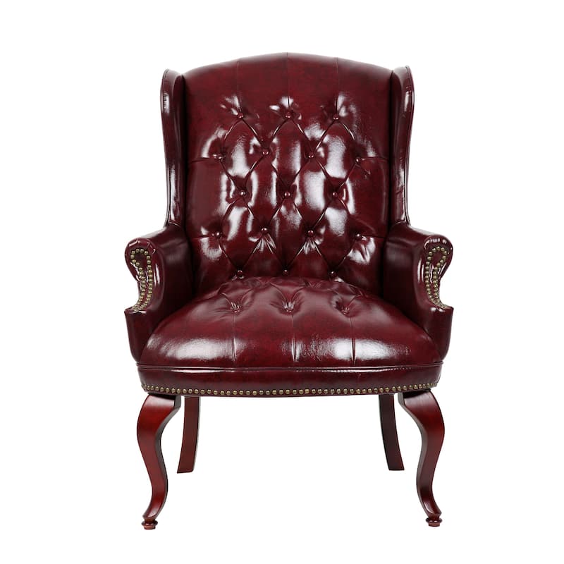 Saily Guest Armchair, Traditional Wingback, Mahogany, Burgundy Vinyl