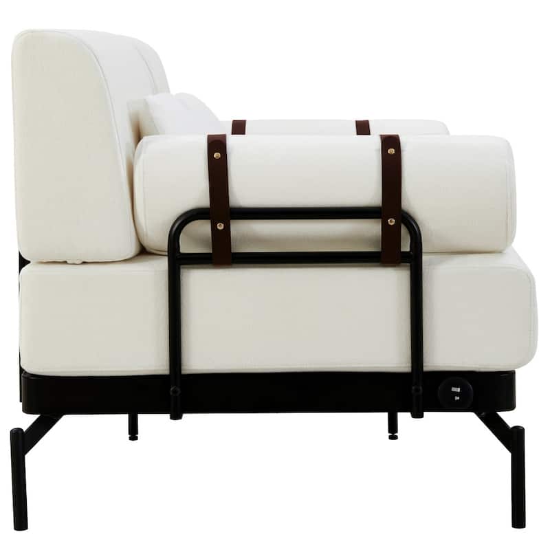 59" Modern 2-seater Sofa Couch with Flexible USB Ports and Cylindrical Armrests